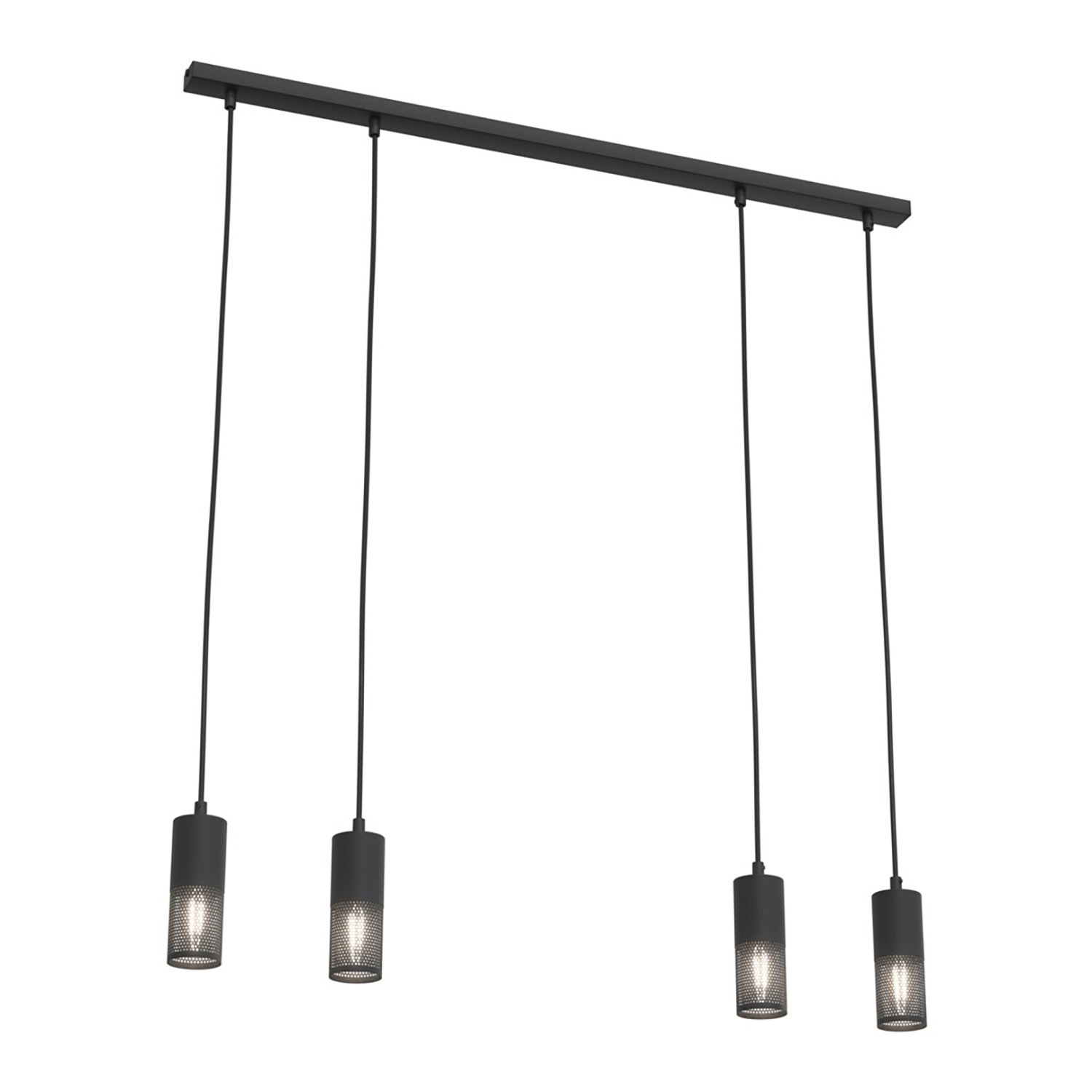 Lampadario Moderno 4 Luci Melt Cilindri Con Rete In Acciaio Nero 1407/4