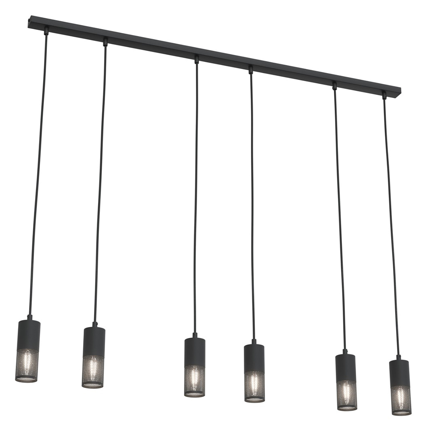 Lampadario Moderno 6 Luci Melt Cilindri Con Rete In Acciaio Nero 1407/6