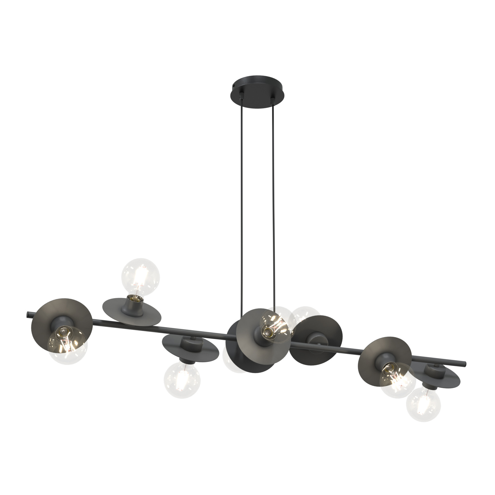 Lampadario 8 Luci Token In Acciaio Nero Con Barra E Diffusori A Piatti 1426/8