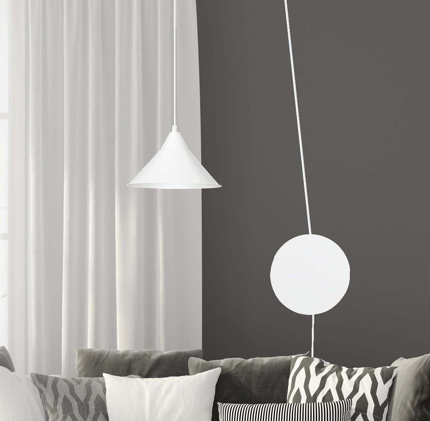 Sospensione Minimal 1 Luce Abramo In Acciao Bianco E Paralume A Cono 159/1