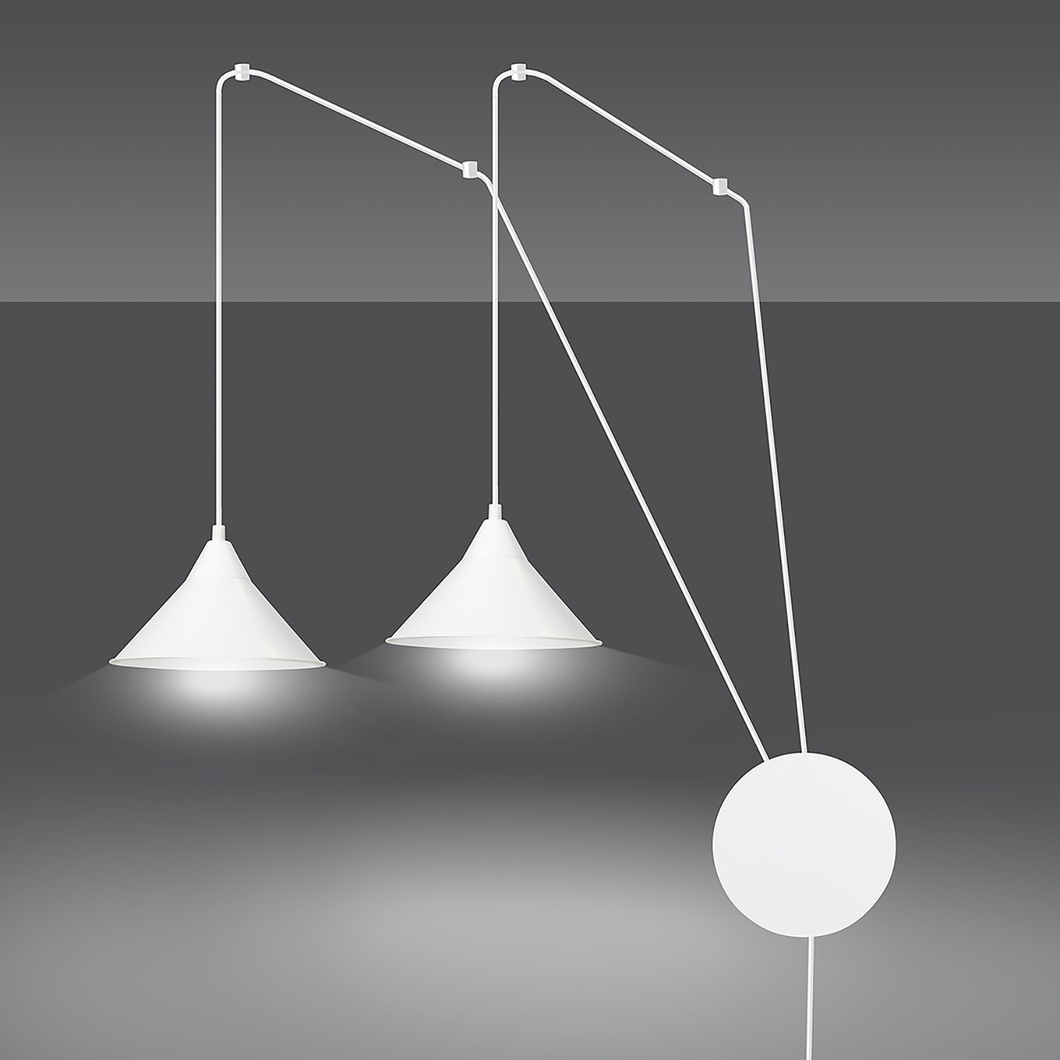 Sospensione Minimal 2 Luci Abramo In Acciao Bianco E Paralume A Cono 159/2