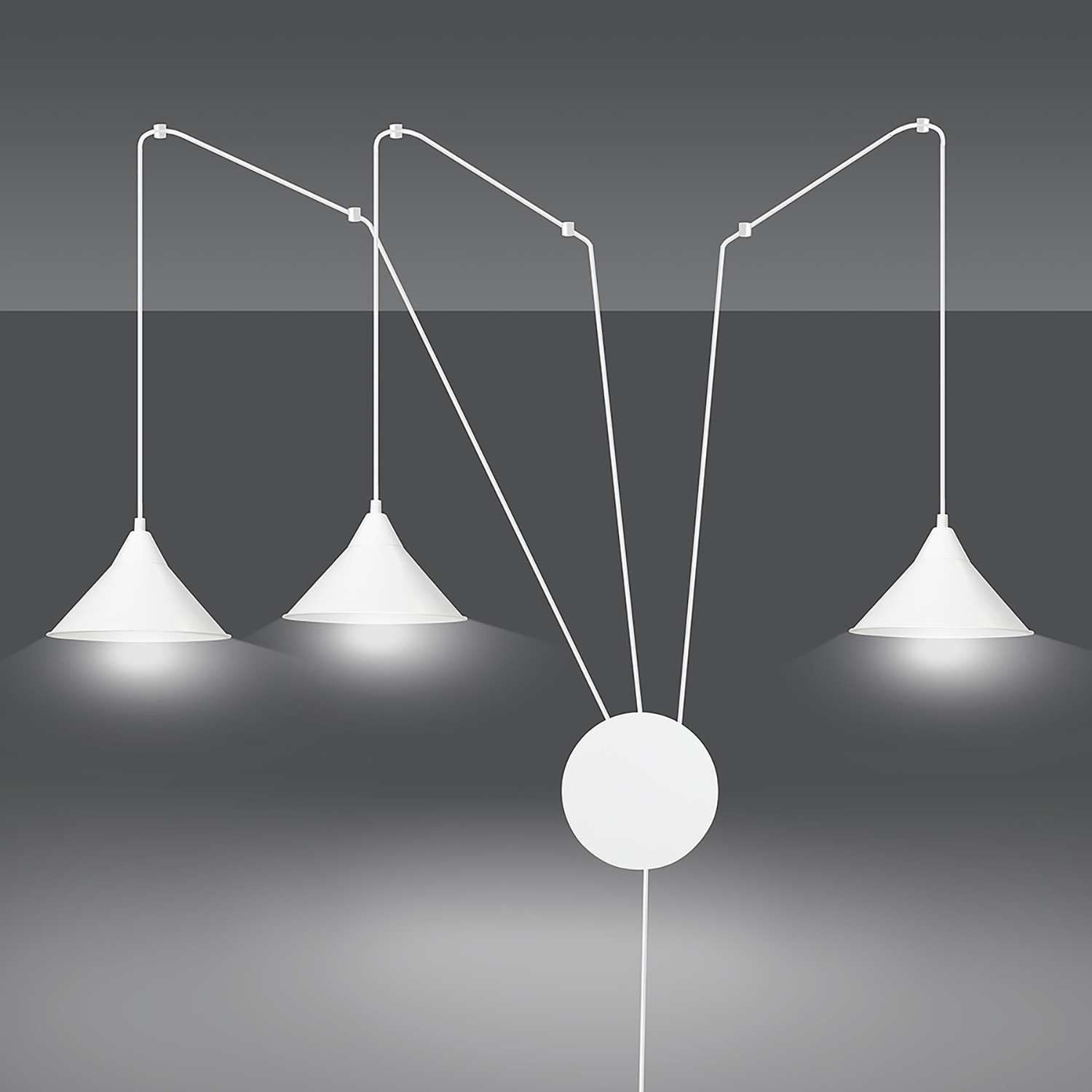 Sospensione Minimal 3 Luci Abramo In Acciao Bianco E Paralume A Cono 159/3