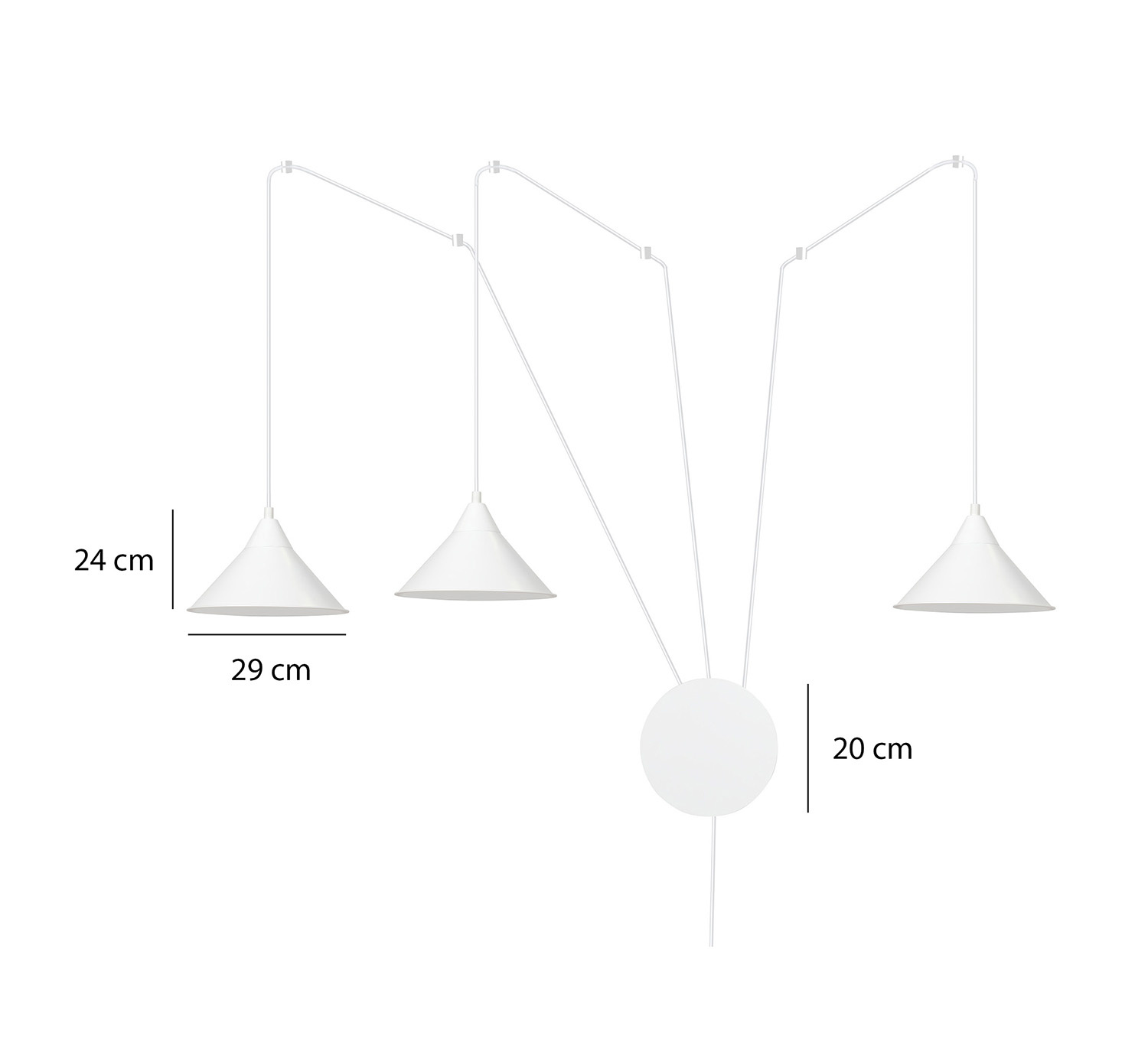 Sospensione Minimal 3 Luci Abramo In Acciao Bianco E Paralume A Cono 159/3