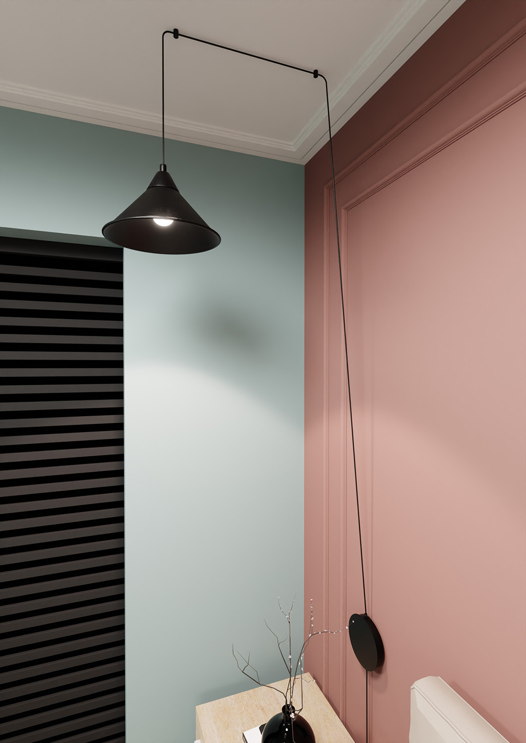 Sospensione Minimal 1 Luce Abramo In Acciao Nero E Paralume A Cono 160/1