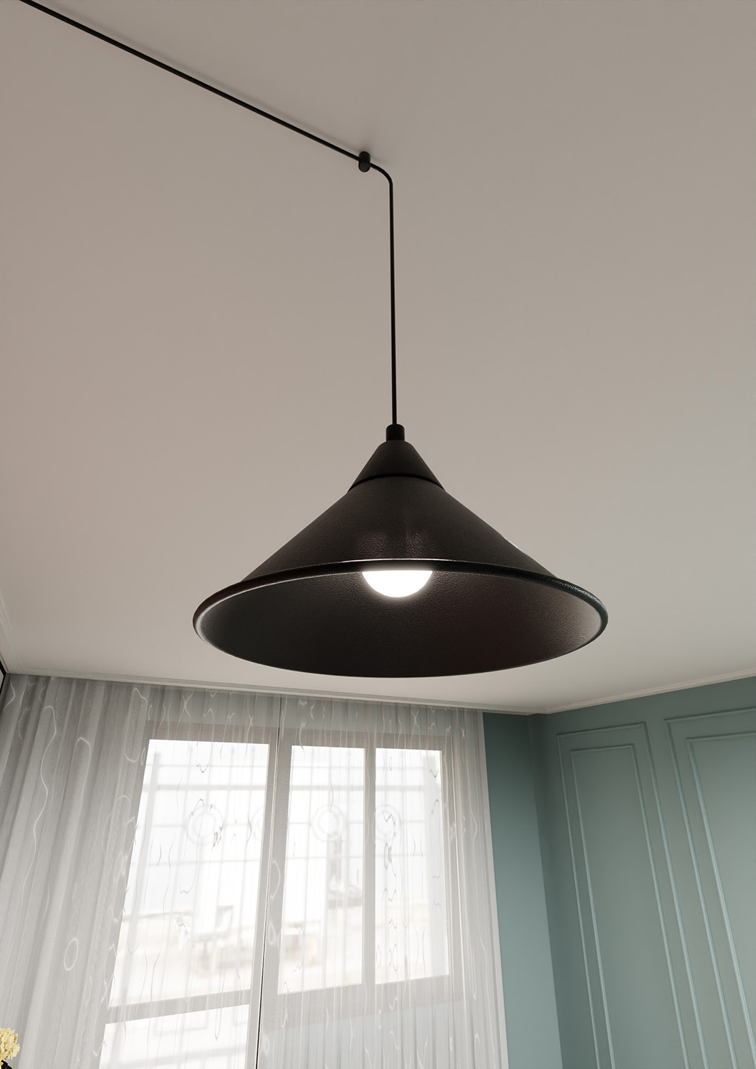 Sospensione Minimal 1 Luce Abramo In Acciao Nero E Paralume A Cono 160/1
