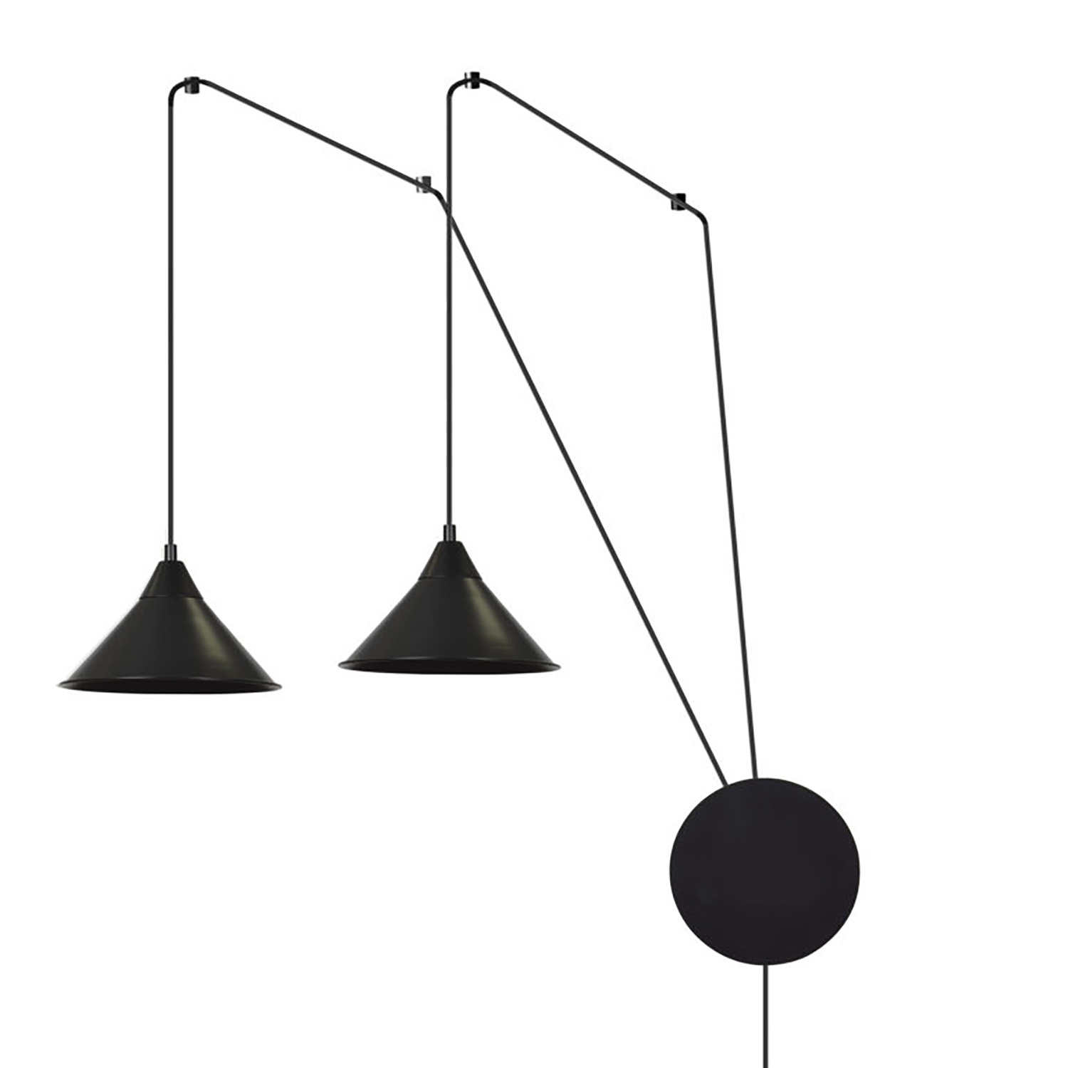 Sospensione Minimal 2 Luci Abramo In Acciao Nero E Paralume A Cono 160/2