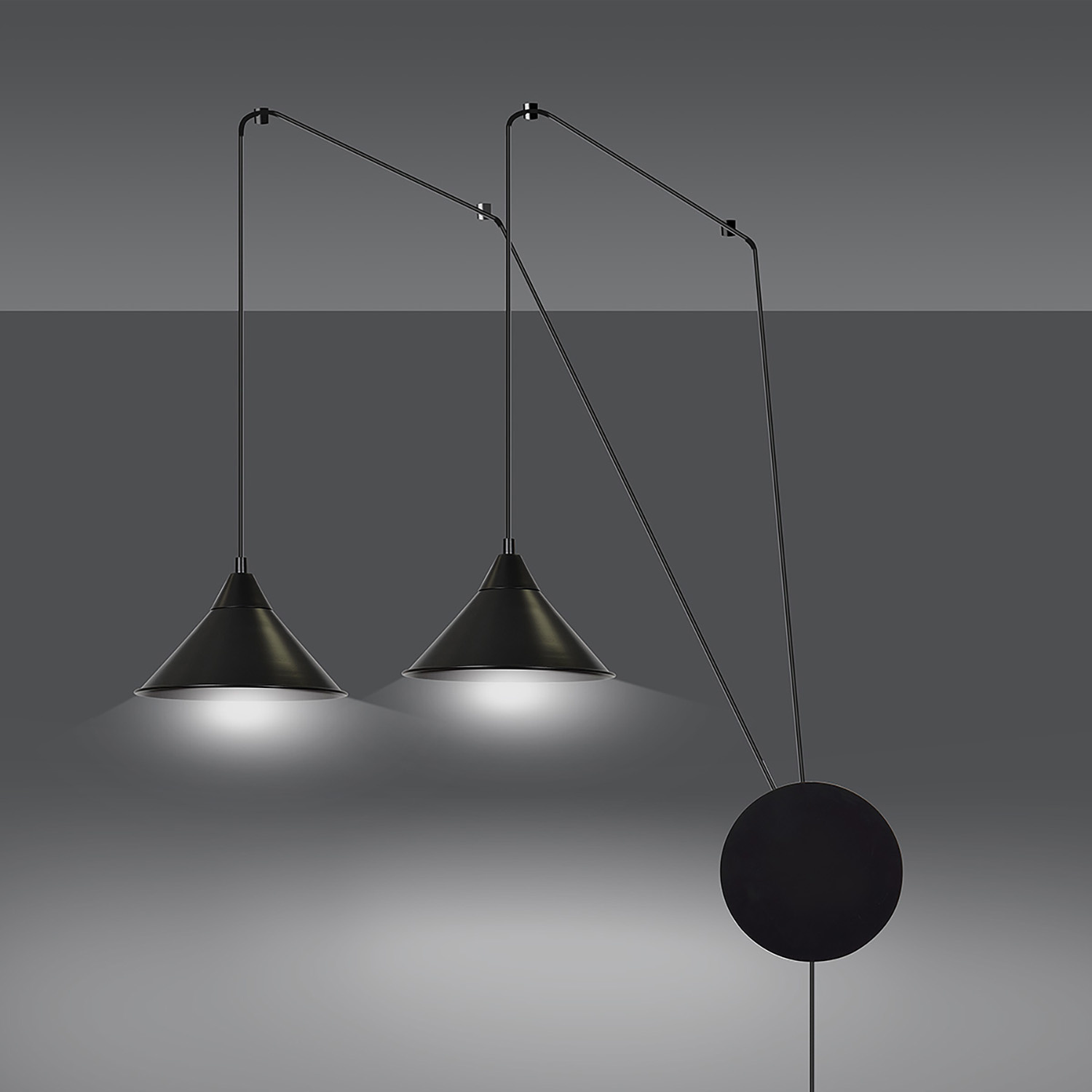 Sospensione Minimal 2 Luci Abramo In Acciao Nero E Paralume A Cono 160/2