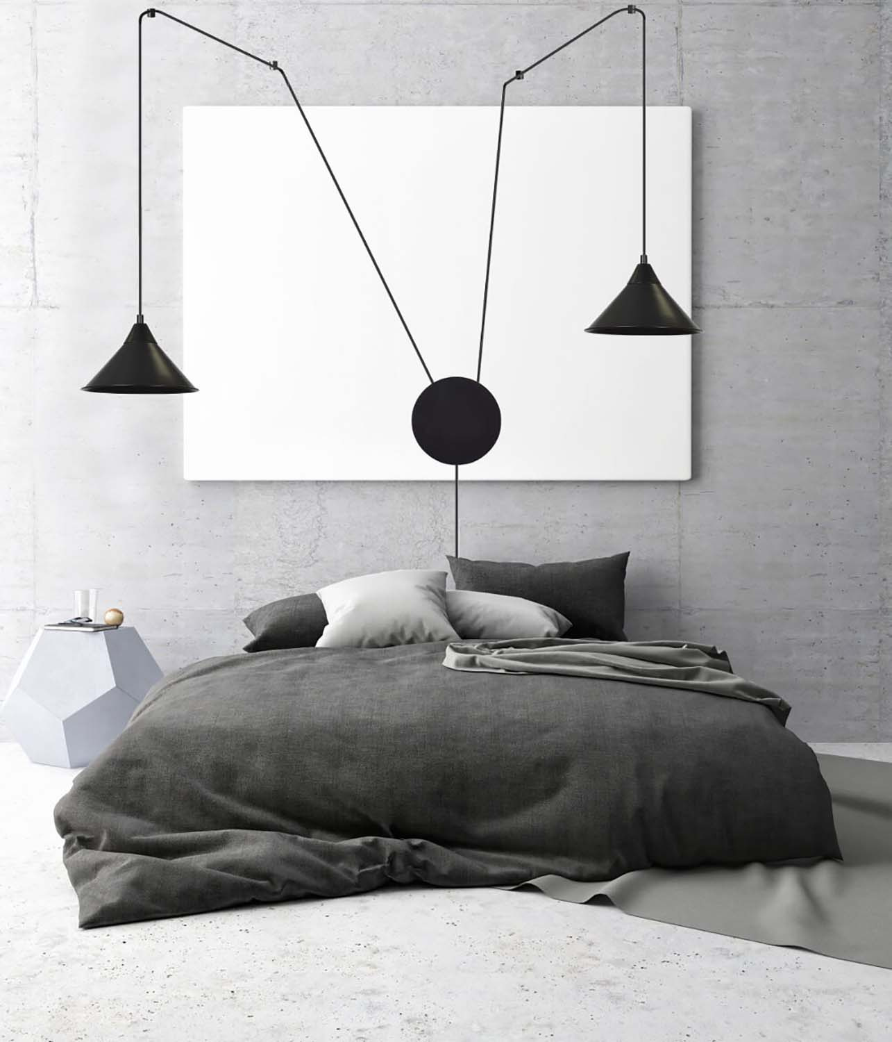Sospensione Minimal 2 Luci Abramo In Acciao Nero E Paralume A Cono 160/2