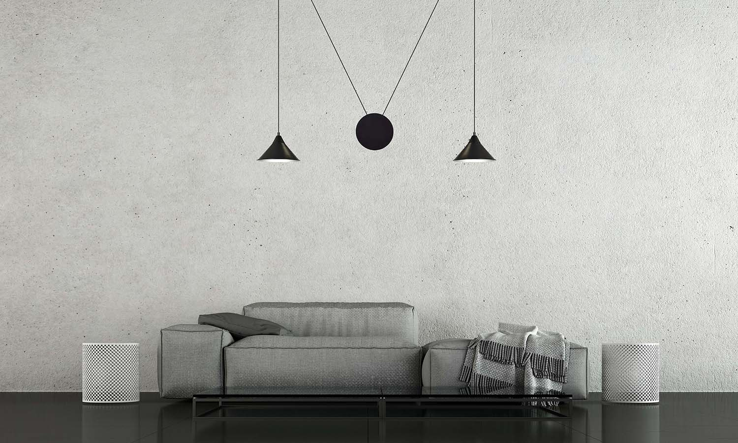 Sospensione Minimal 2 Luci Abramo In Acciao Nero E Paralume A Cono 160/2