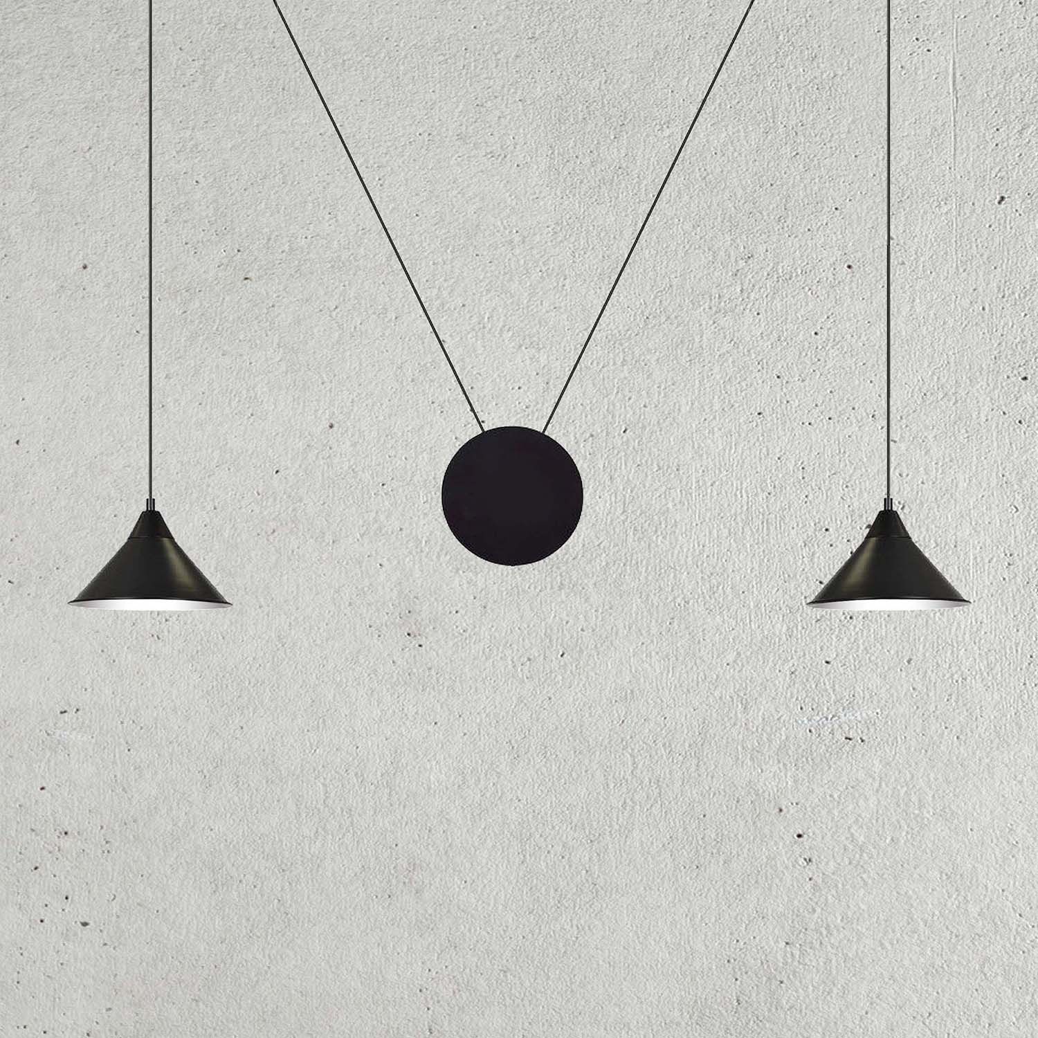 Sospensione Minimal 2 Luci Abramo In Acciao Nero E Paralume A Cono 160/2