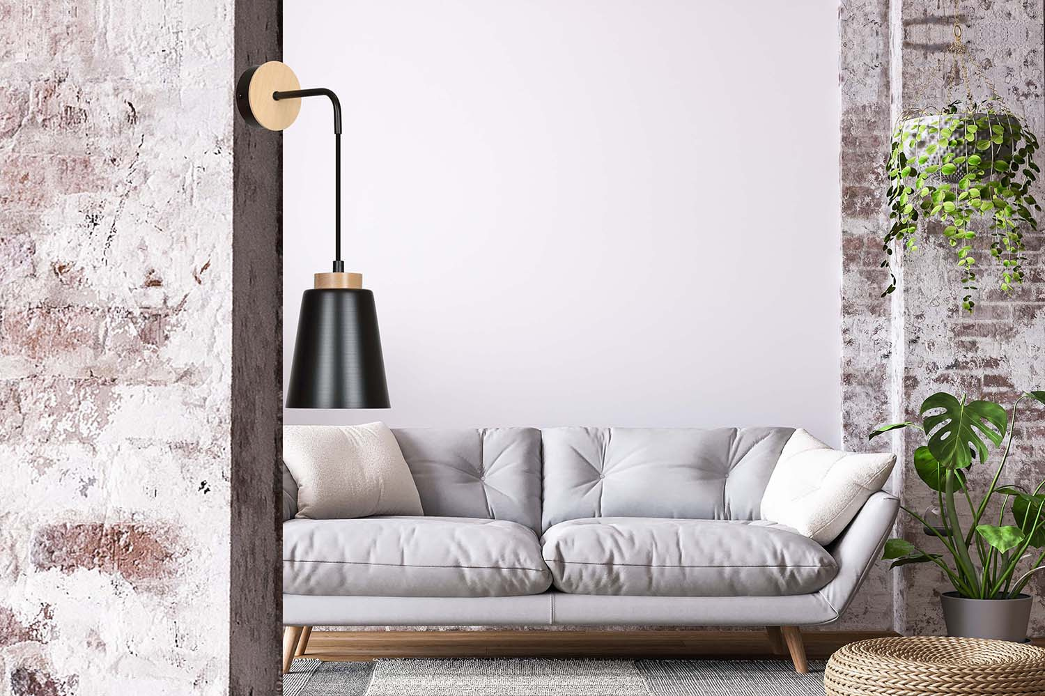 Applique 1 Luce Bolero A Cono In Acciaio Nero E Legno Naturale 442/K1