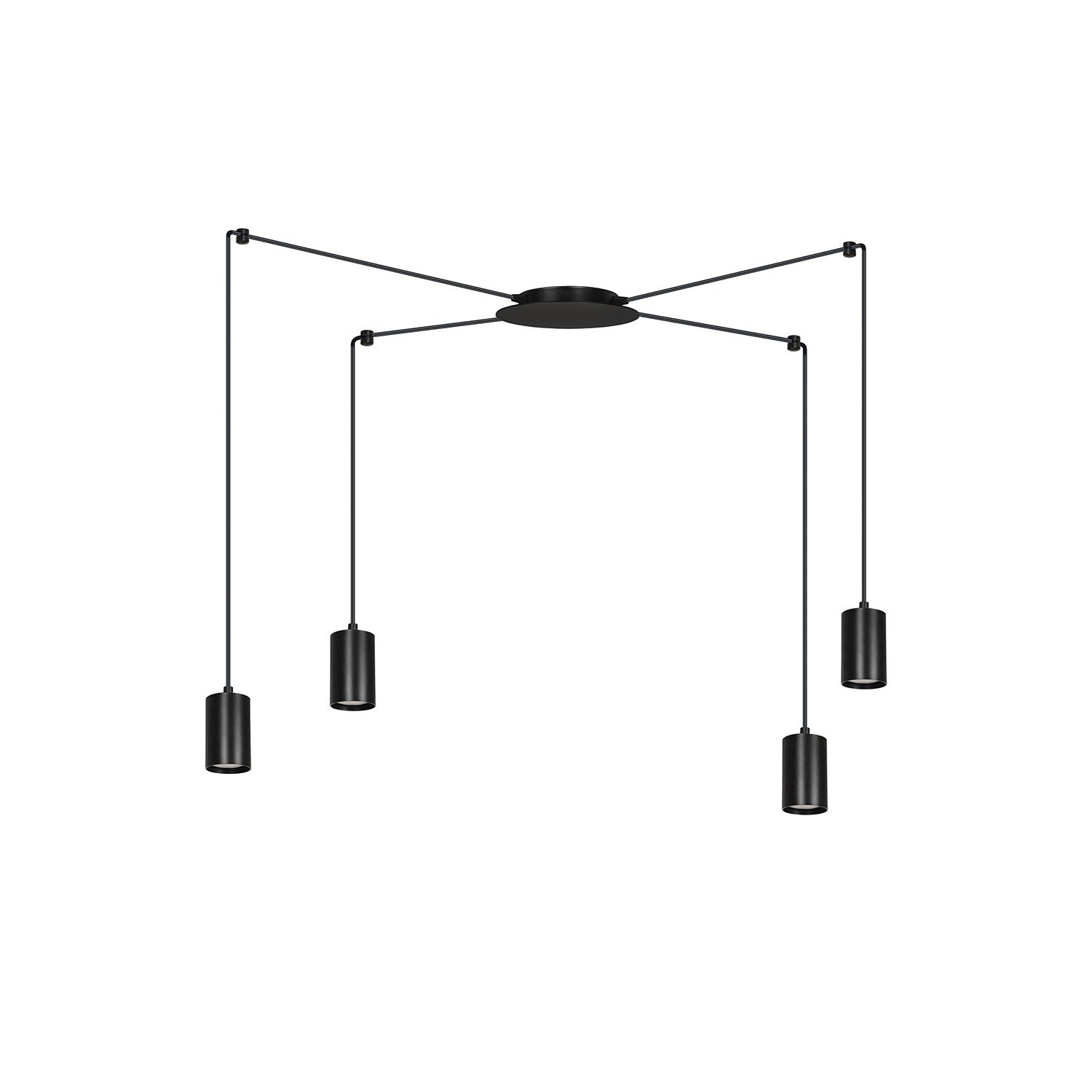 Sospensione A Ragno In Acciaio Nero 4 Luci Tracker Con Cavo 3 Metri 524/4