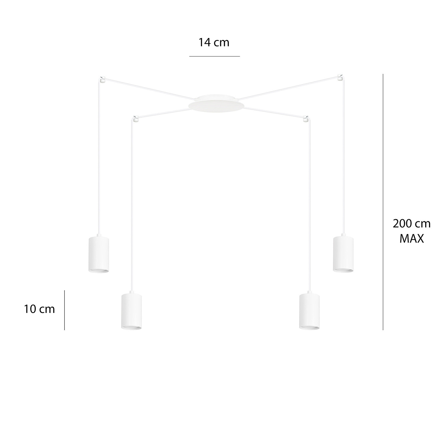Sospensione A Ragno In Acciaio Bianco 4 Luci Tracker Con Cavo 3 Metri 525/4