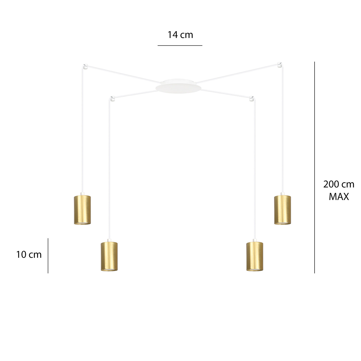 Sospensione A Ragno In Acciaio Bianco E Oro 4 Luci Tracker Con Cavo 3 Metri 527/4