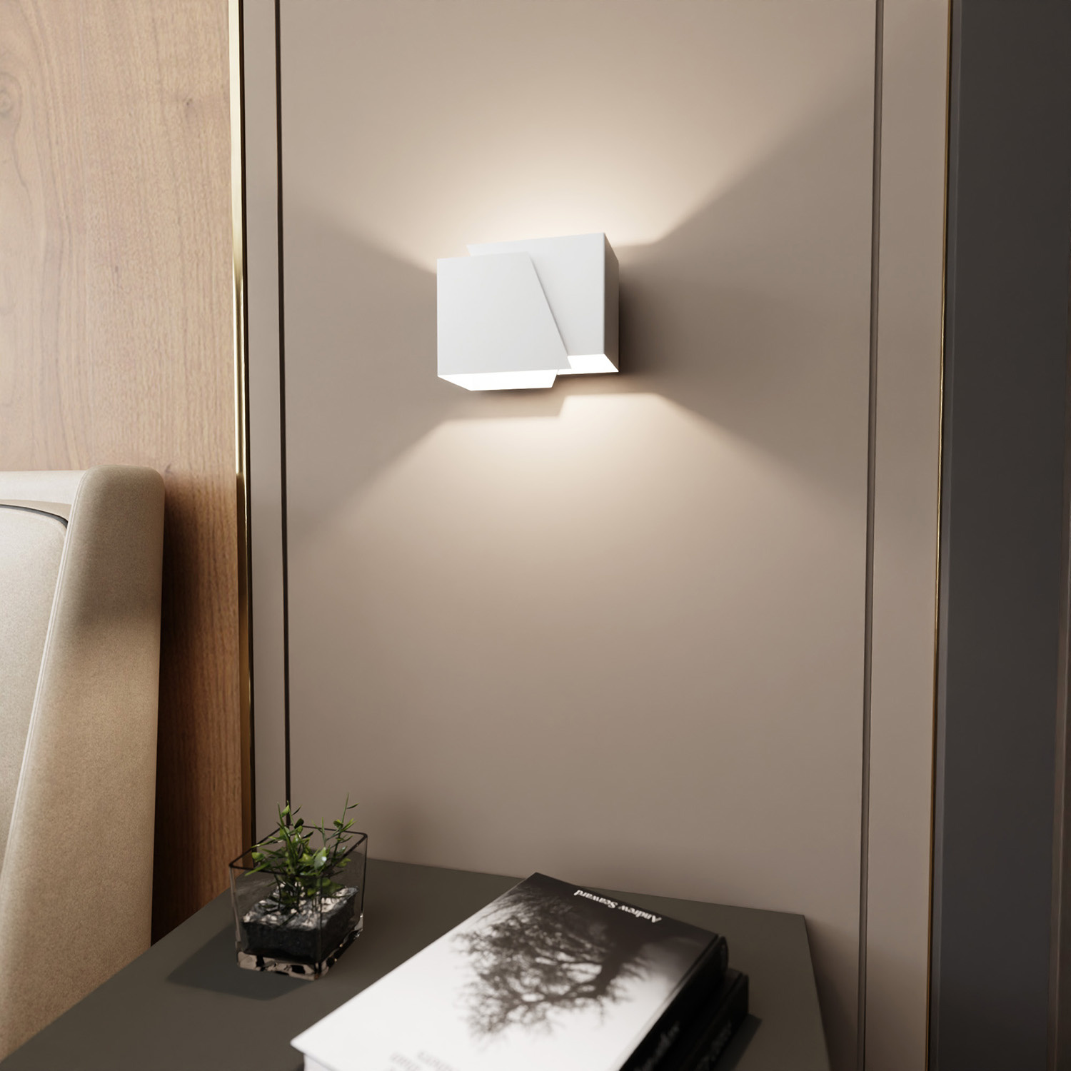 Applique Moderna 1 Luce Frost A Forma Geometrica In Acciaio Bianco 940/1