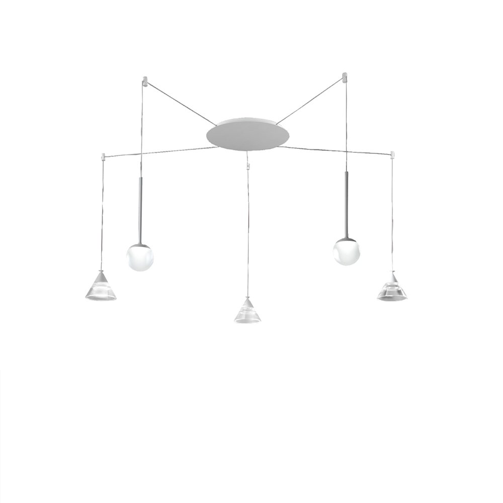 Sospensione Cavi Distanziati Contemporanea Cony Metallo Bianco Led 35W CONY-S5-A-WH
