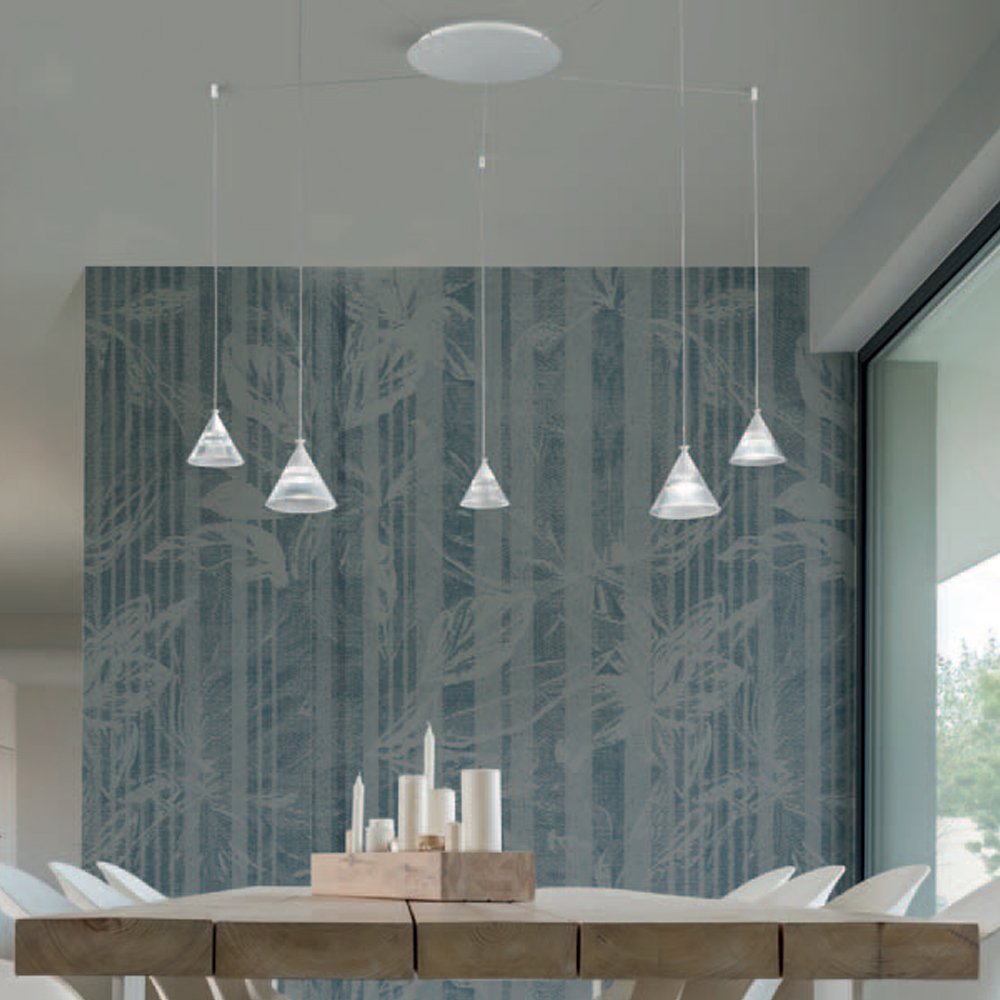 Sospensione Cavi Distanziati Contemporanea Cony Metallo Bianco Led 35W CONY-S5-A-WH