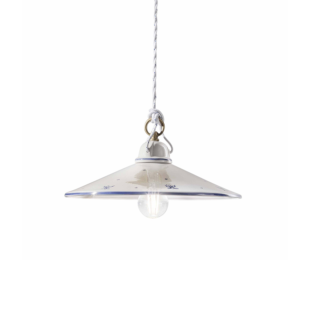Image of Sospensione Classica Asti Ceramica E Ottone Decorato Filo Blu 20Cm 1 Luce E27