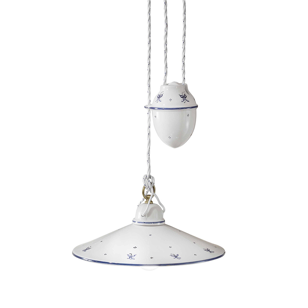 Image of Sospensione Saliscendi Classica Asti Ceramica E Ottone Decorato 30 Cm 1 Luce E27