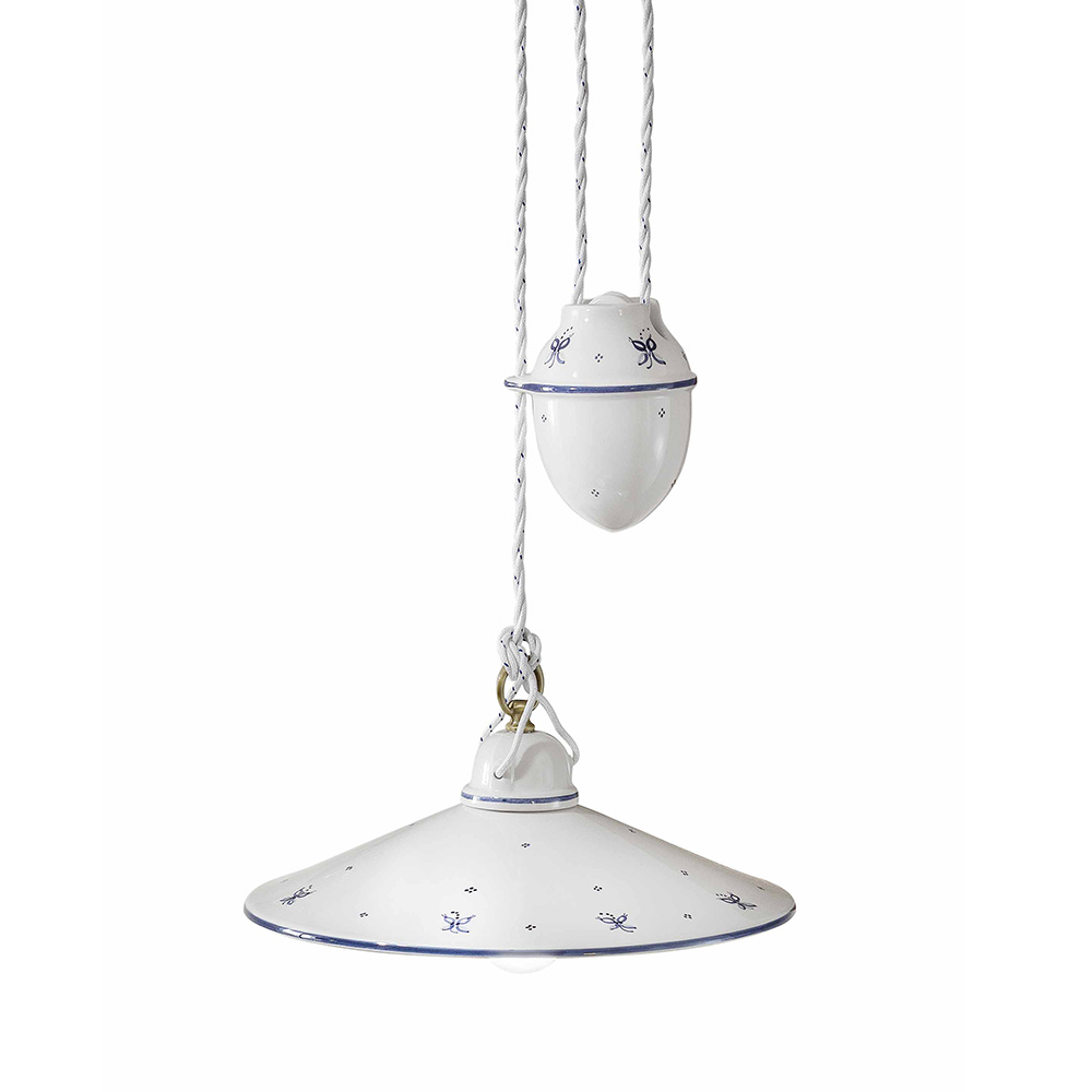 Image of Sospensione Saliscendi Classica Asti Ceramica E Ottone Decorato 35 Cm 1 Luce E27