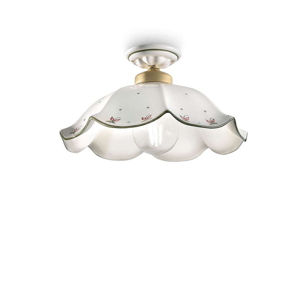 Image of Plafoniera Classica Belluno Ceramica E Ottone Satinato Decorato 1 Luce E27