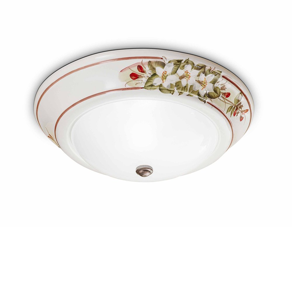Image of Plafoniera Classica Capua Ceramica E Ottone Satinato Decorato 1 Luce E27