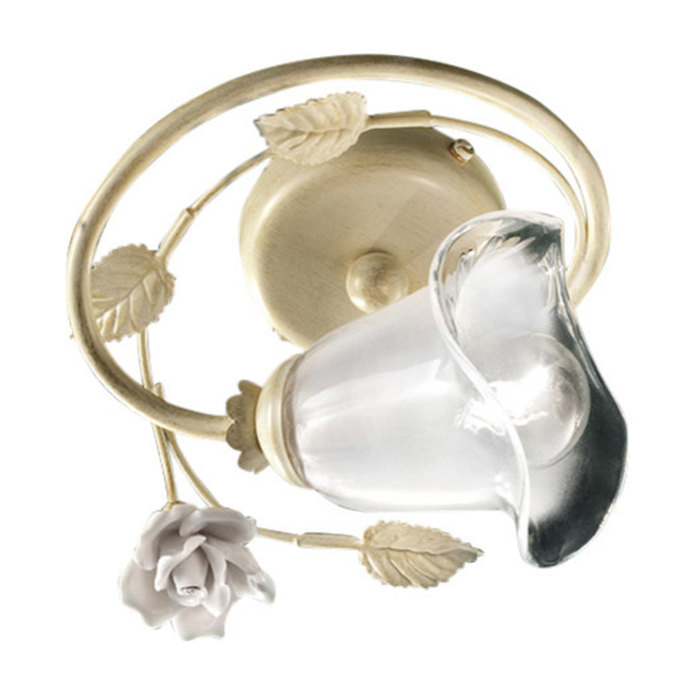 Plafoniera Classica Siena Metallo E Ceramica Bianco Sfumato Oro 1 Luce E14 C1184-1-BO-02