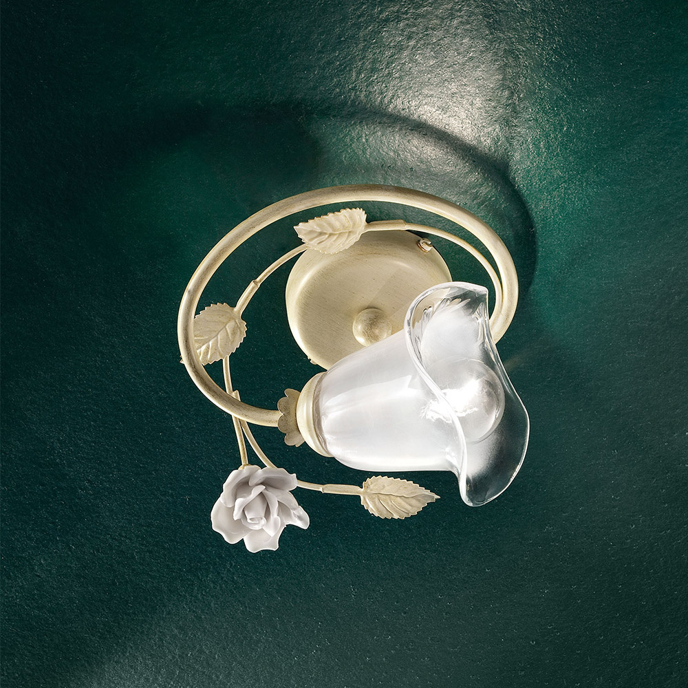 Plafoniera Classica Siena Metallo E Ceramica Bianco Sfumato Oro 1 Luce E14 C1184-1-BO-02