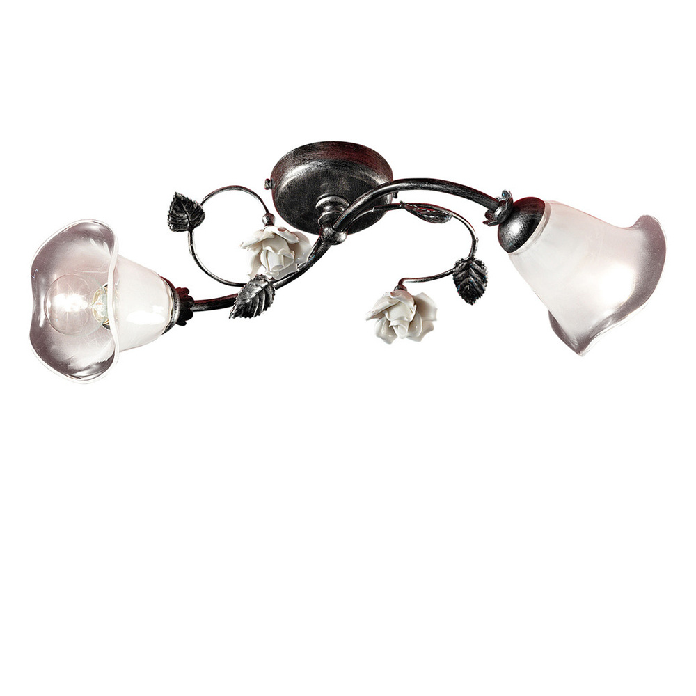 Plafoniera Classica Siena Metallo E Ceramica Nero Sfumato Argento 2 Luci E14 C1184-2-NA-02