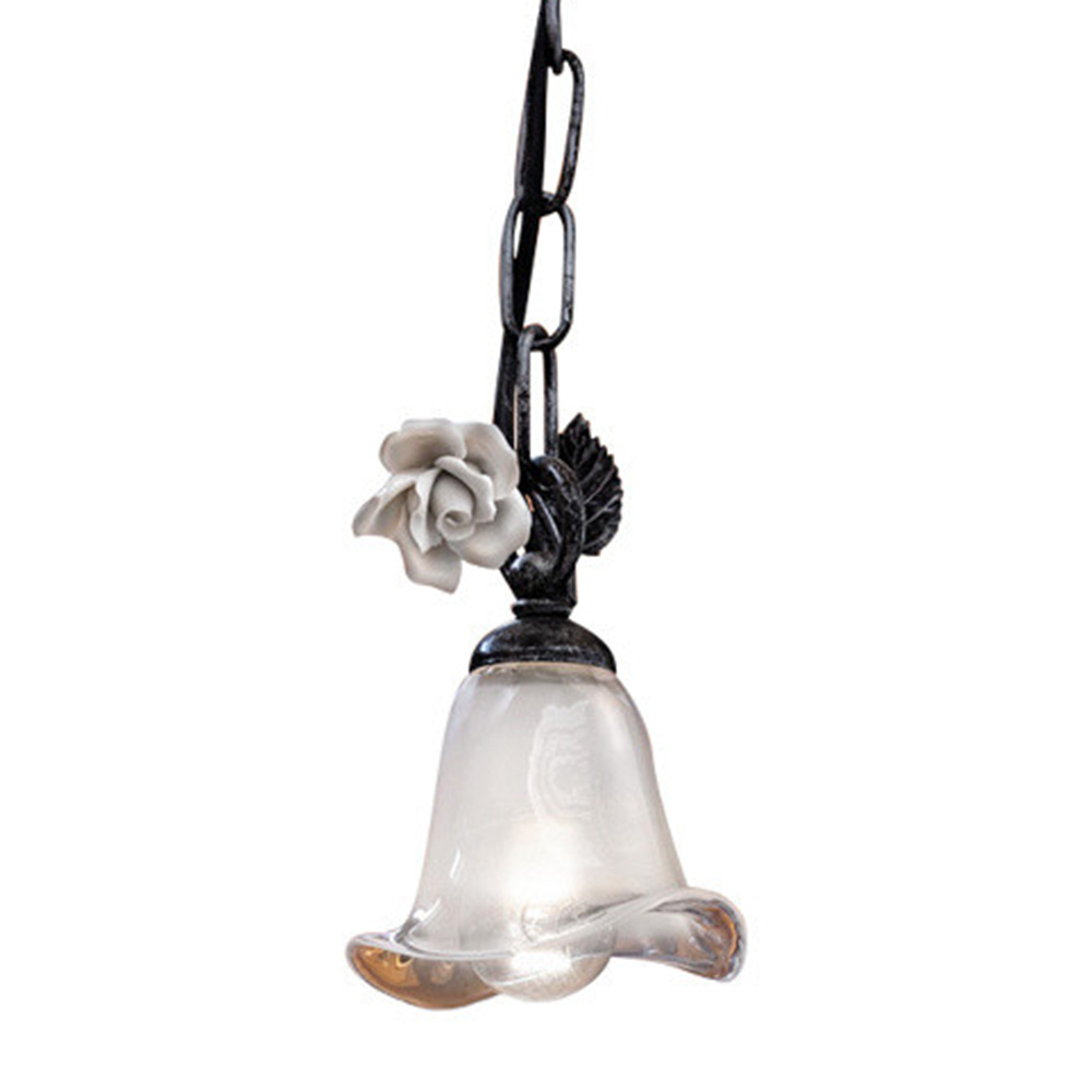 Lampadario Classico Siena Metallo E Ceramica Nero Sfumato Argento 1 Luce E14 C1188-NA-02