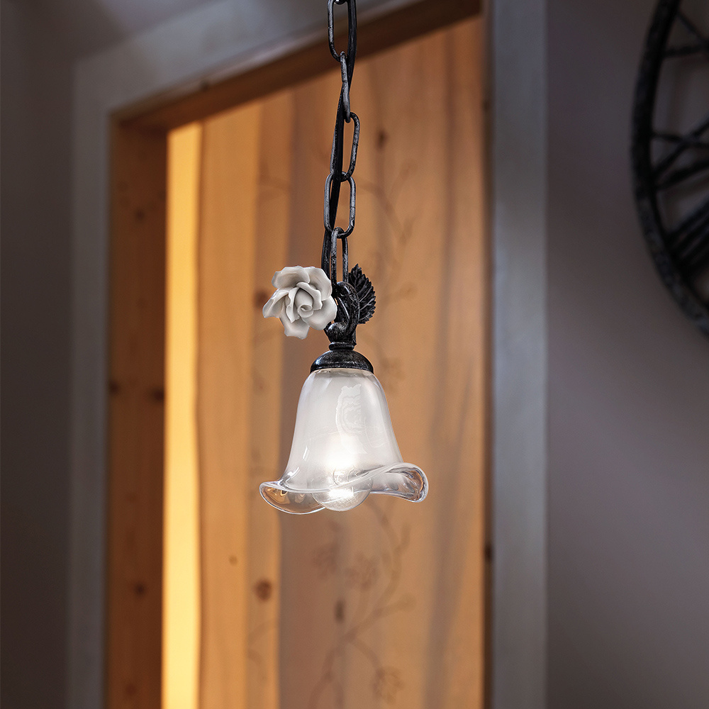 Lampadario Classico Siena Metallo E Ceramica Nero Sfumato Argento 1 Luce E14 C1188-NA-02
