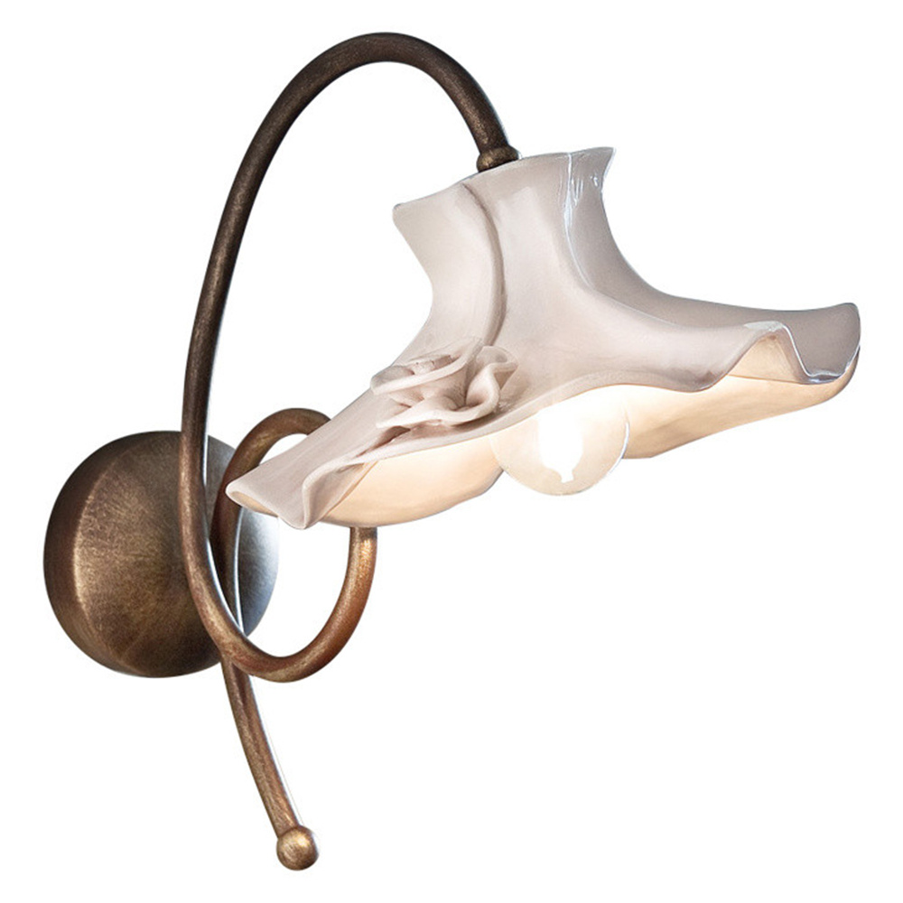 Image of Applique Classica Lecco Metallo E Ceramica Ruggine Decorato 1 Luce E14