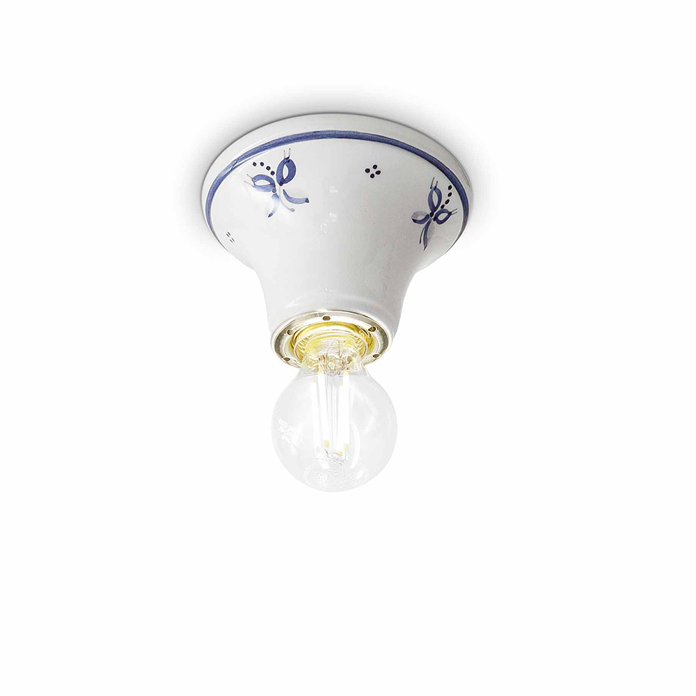 Plafoniera Classica Trieste Bianco Decorato Filo Blu 1 Luce E14 C133-38-DEC-SOB