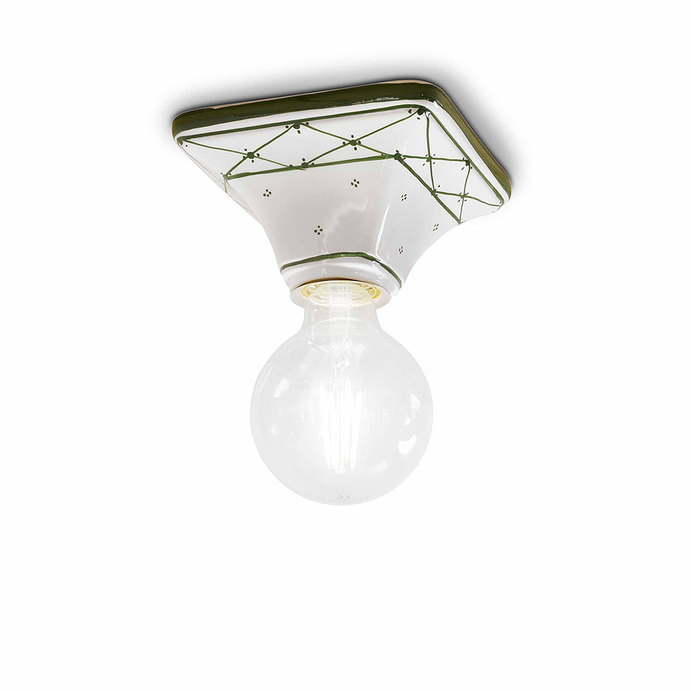 Plafoniera Classica Trieste Bianco Decorato Filo Verde Prato 1 Luce E27 C135-27-DEC-RMV