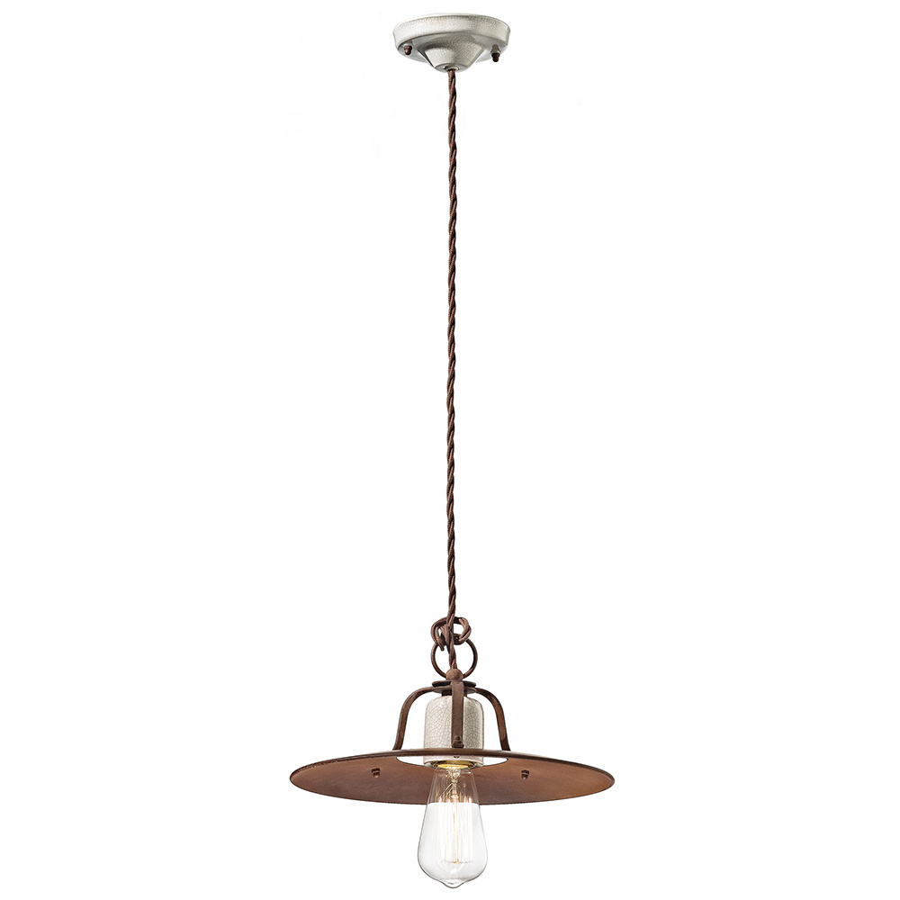 Lampadario Vintage Grunge Ferro E Ceramica Craquele' 1 Luce E27 30Cm C1432-18