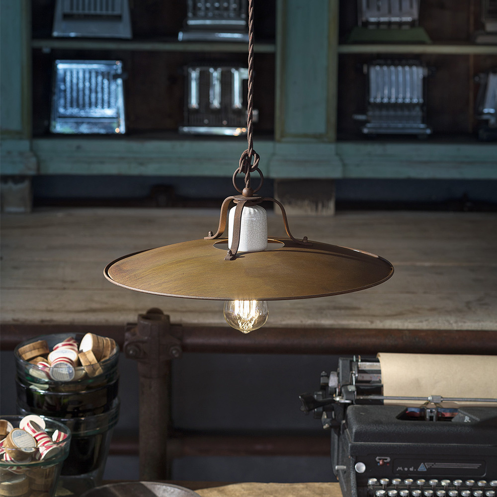 Lampadario Vintage Grunge Ferro E Ceramica Craquele' 1 Luce E27 30Cm C1432-18