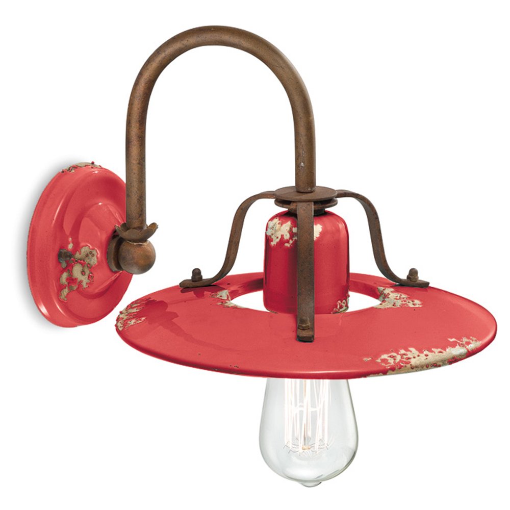 Applique Vintage Country Ferro E Ceramica Rosso 1 Luce E27 25Cm C1440-VIR