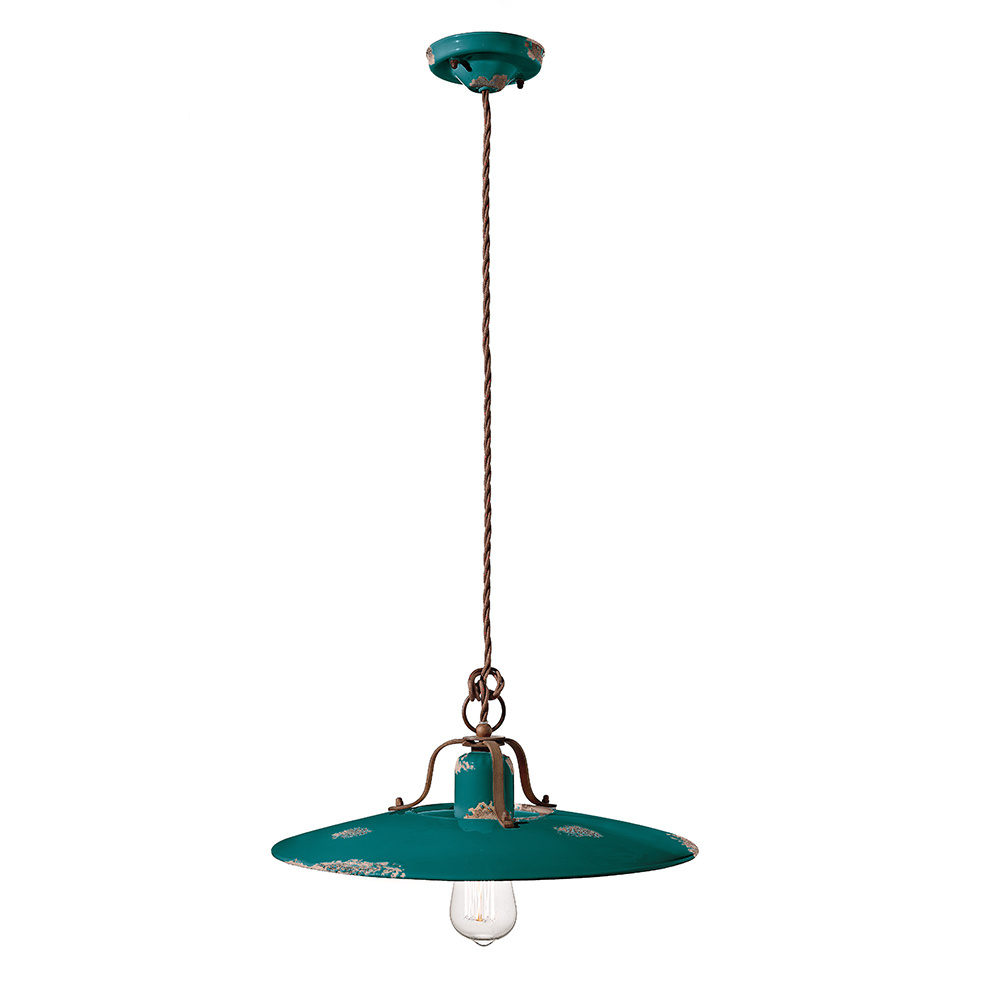 Lampadario Vintage Country Ferro E Ceramica Verde 1 Luce E27 C1443-VIV