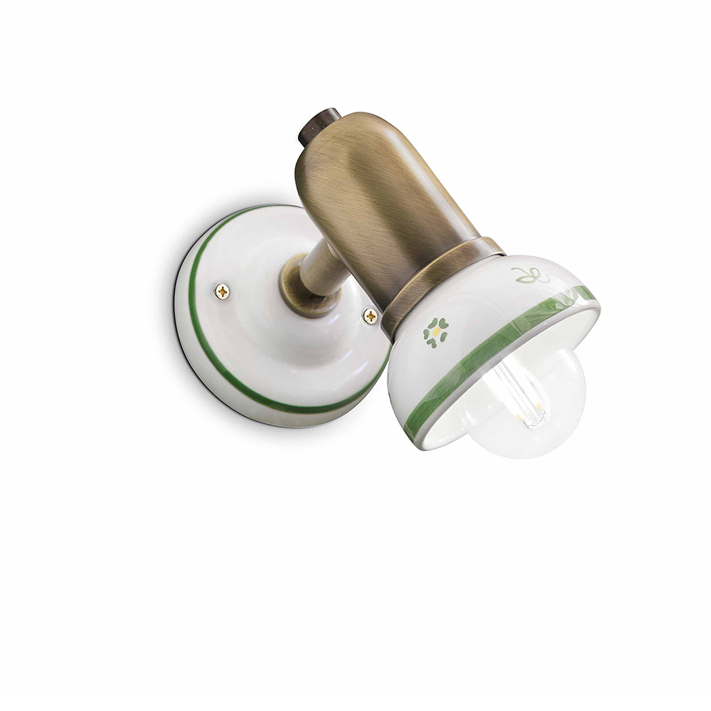 Image of Applique Classica Savona Ceramica E Ottone Brunito Decorato 1 Luce E14