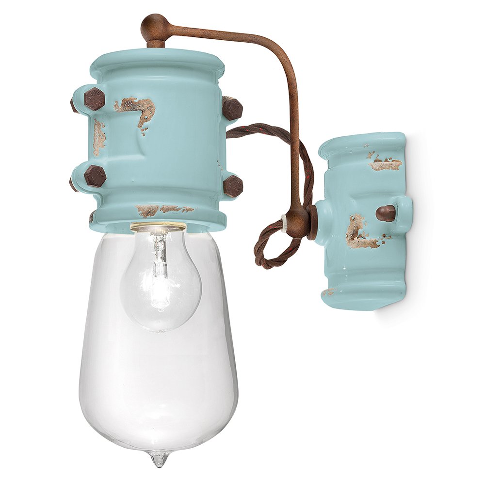 Applique Vintage Urban Ferro E Ceramica Azzurro 1 Luce E27 22Cm C1523-VIA