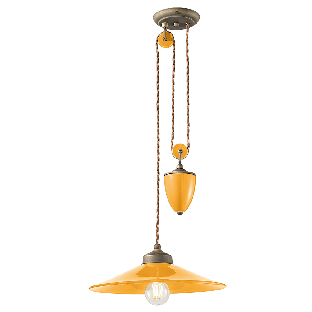 Lampadario Vintage Colors Saliscendi Ferro E Ceramica Giallo 1 Luce E27 C1632-GIA