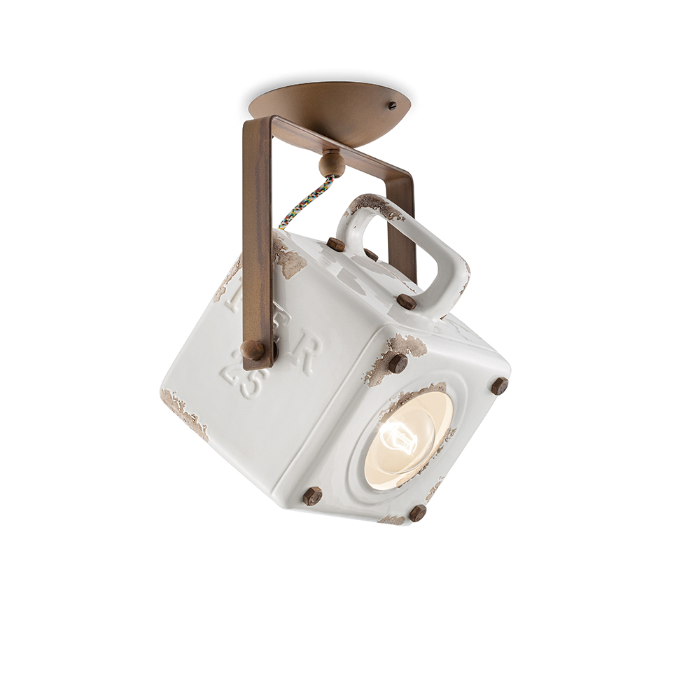 Plafoniera Vintage Industrial Ferro E Ceramica Bianco 1 Luce E27
