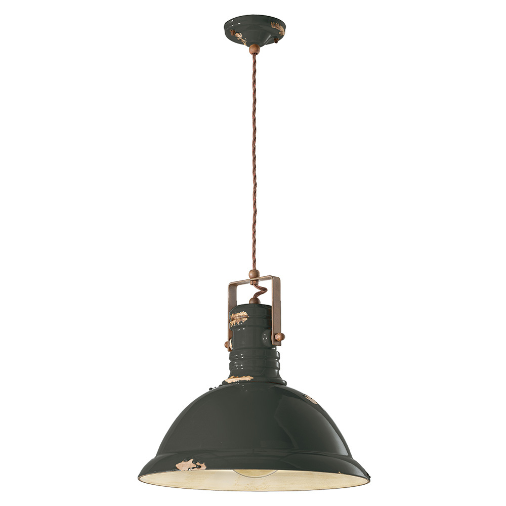 Lampadario Industrial Ferro E Ceramica Vintage Nero 1 Luce E27 40Cm C1690-VIN