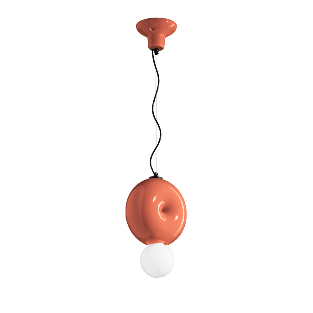 Sospensione Vintage Decò Bumbum 1 Elemento Ceramica Arancio Pokè 1 Luce E27 C2751-APO