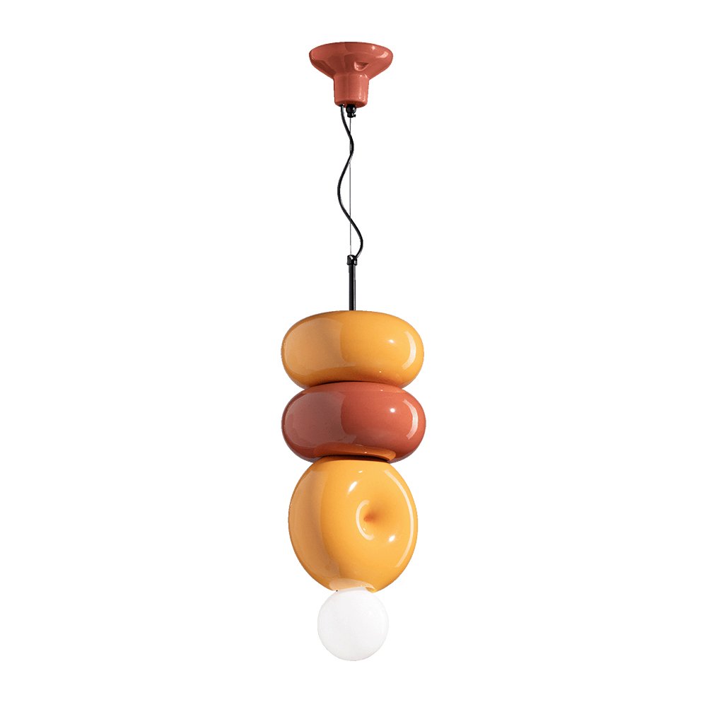 Sospensione Vintage Decò Bumbum 2+1 Elementi Ceramica Gialla Arancio 1 Luce E27