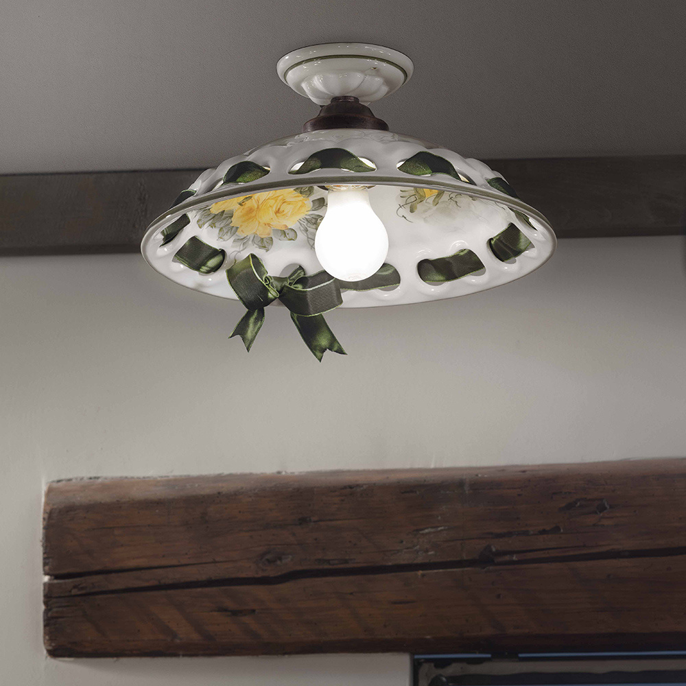 Plafoniera Classica Napoli Metallo E Ceramica Nero Sfumato Rame 1 Luce E27 C369-NR-42-DEC-MOG