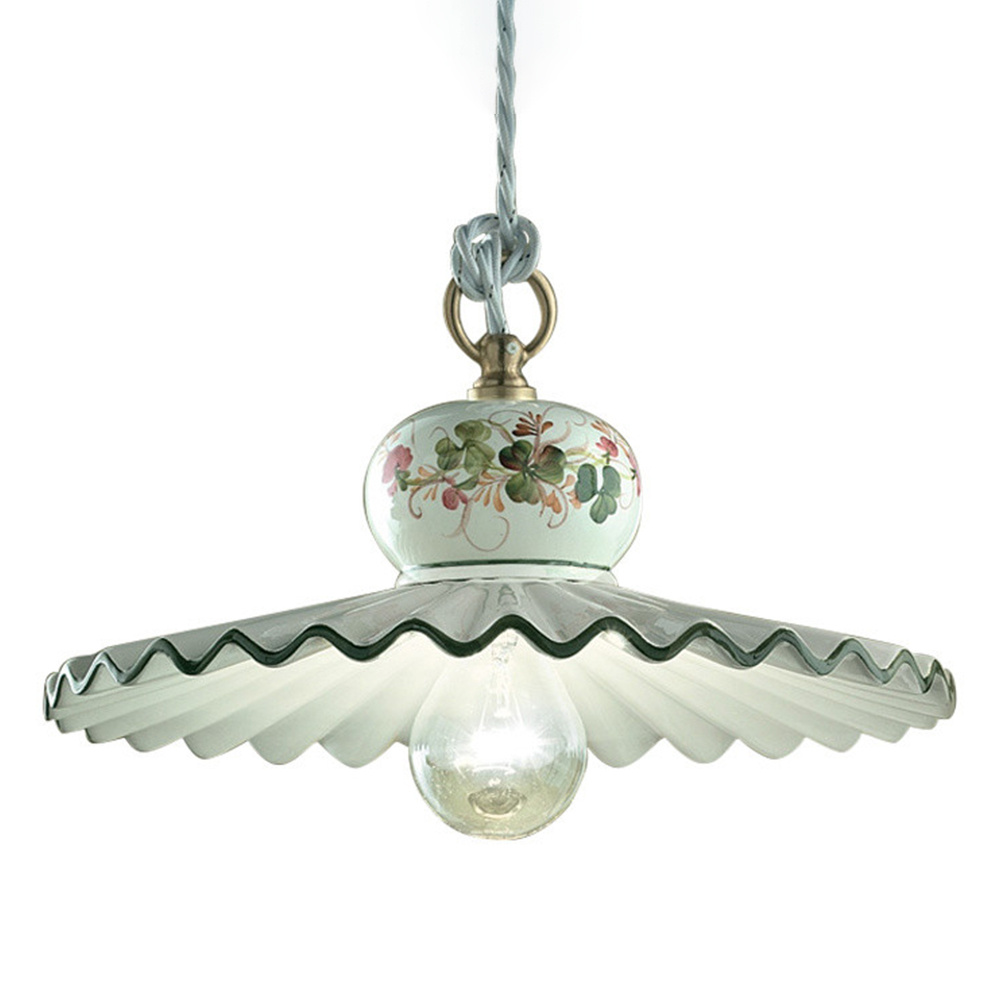 Lampadario Classico Roma Ceramica E Ottone Satinato Decorato 31Cm 1 Luce E27 C396-OS-43-DEC-TRS