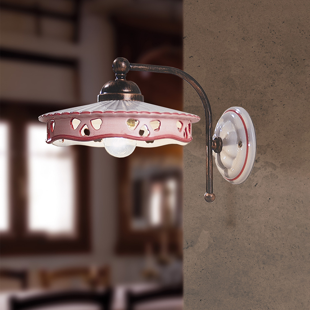 Applique Classica Alessandria Ferro E Ceramica Nero Sfumato Rame 1 Luce E27 C538-NR-FRO