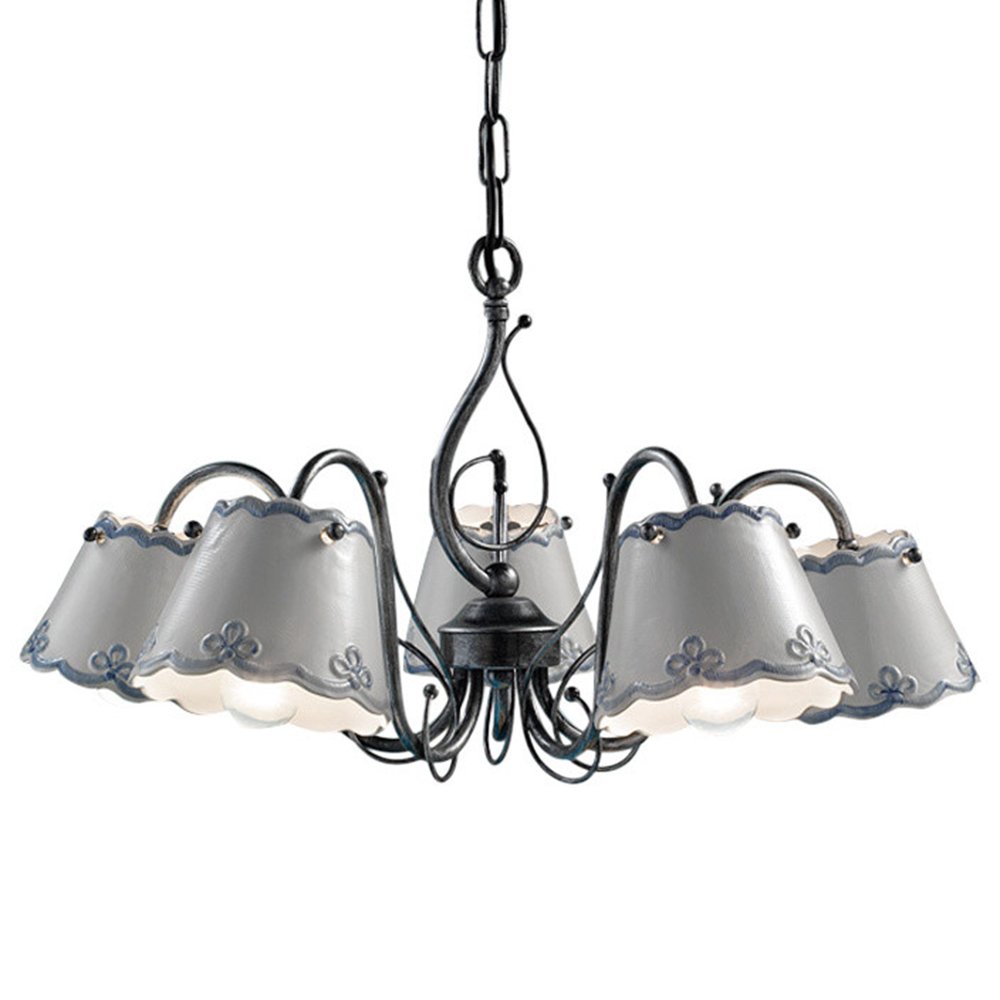 Lampadario Classico Chieti Metallo E Ceramica Nero Sfumato Argento 1 Luce E14