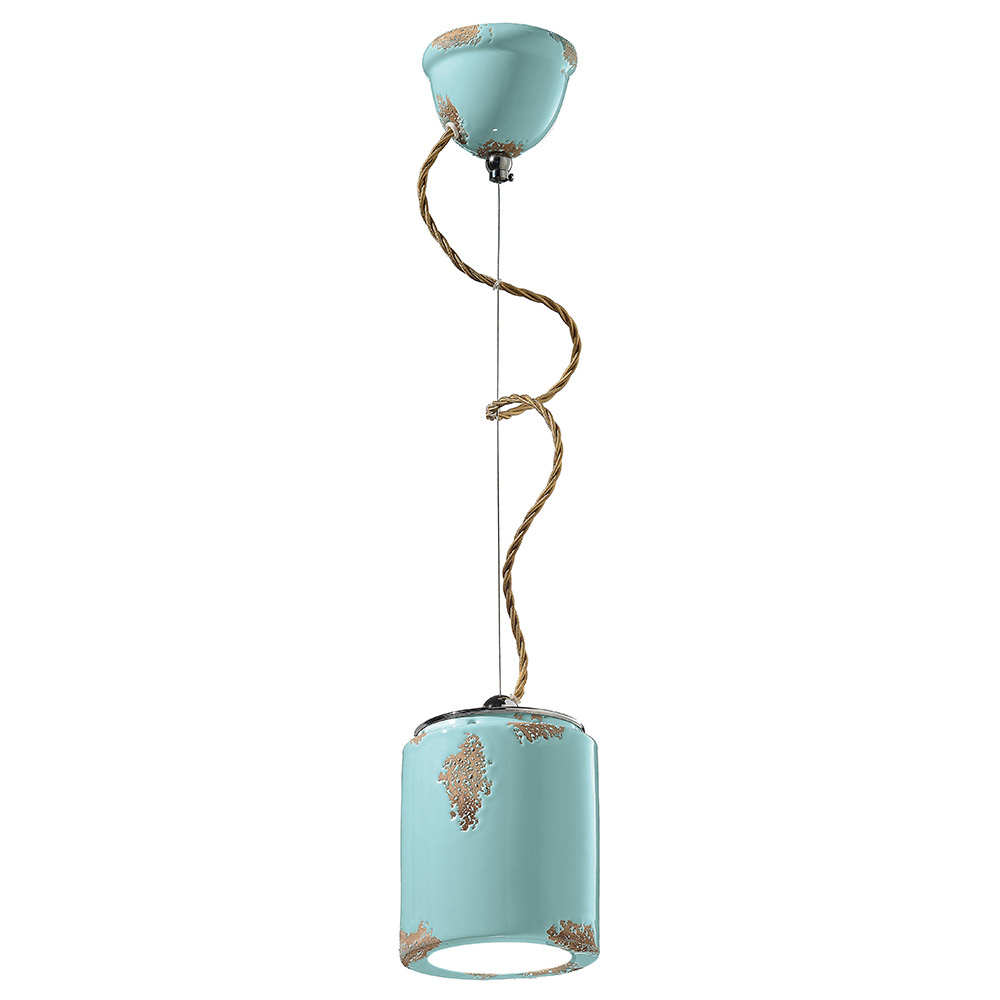 Lampadario Vintage Ceramica Azzurra 1 Luce E27 C984-VIA